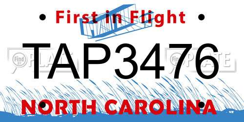 TAP3476 North Carolina License Plate