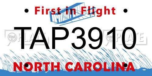 TAP3910 North Carolina License Plate