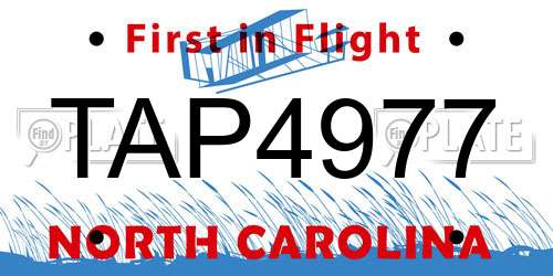 TAP4977 North Carolina License Plate