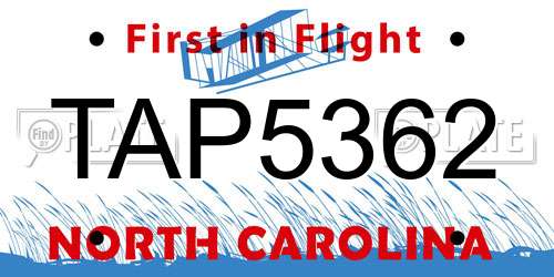 TAP5362 North Carolina License Plate