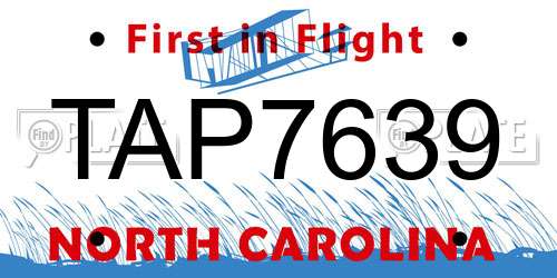 TAP7639 North Carolina License Plate