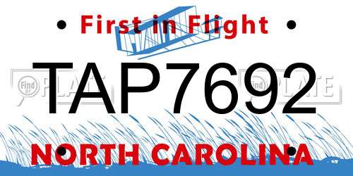 TAP7692 North Carolina License Plate