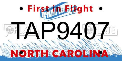 TAP9407 North Carolina License Plate