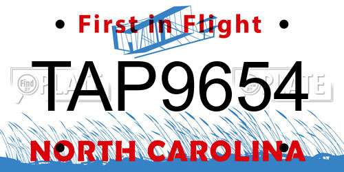 TAP9654 North Carolina License Plate