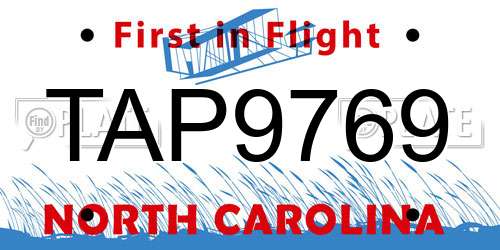 TAP9769 North Carolina License Plate
