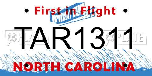 TAR1311 North Carolina License Plate