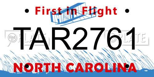 TAR2761 North Carolina License Plate