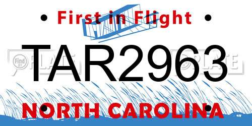TAR2963 North Carolina License Plate