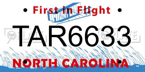 TAR6633 North Carolina License Plate