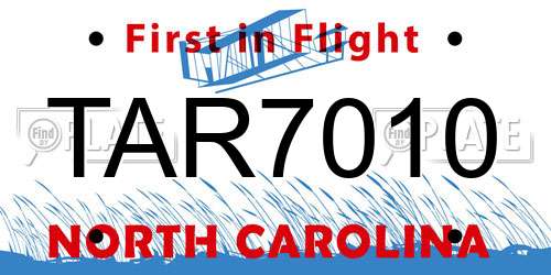 TAR7010 North Carolina License Plate