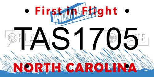 TAS1705 North Carolina License Plate