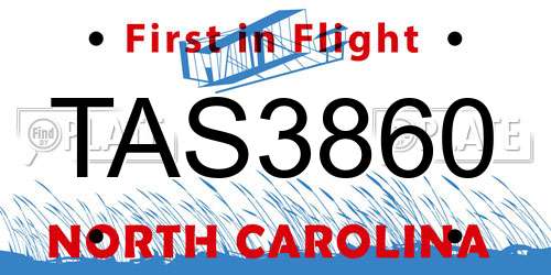 TAS3860 North Carolina License Plate