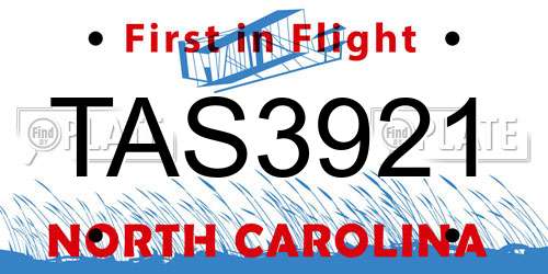 TAS3921 North Carolina License Plate