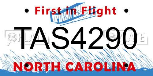 TAS4290 North Carolina License Plate