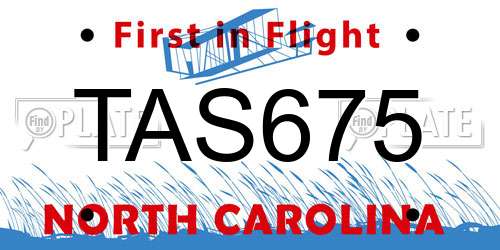 TAS675 North Carolina License Plate