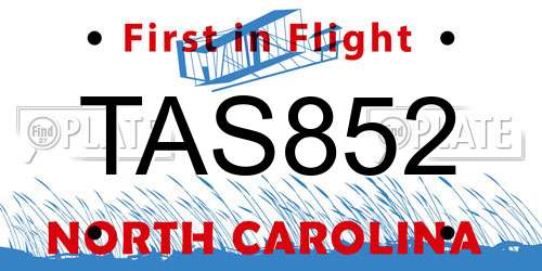 TAS852 North Carolina License Plate