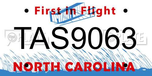 TAS9063 North Carolina License Plate