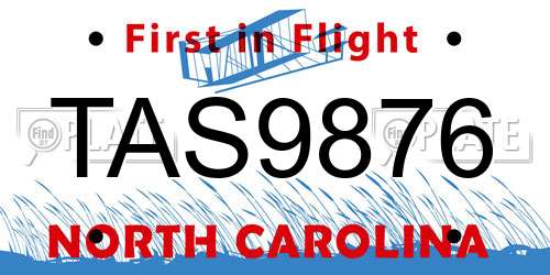 TAS9876 North Carolina License Plate