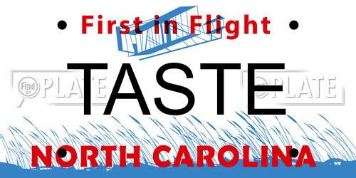 TASTE North Carolina License Plate