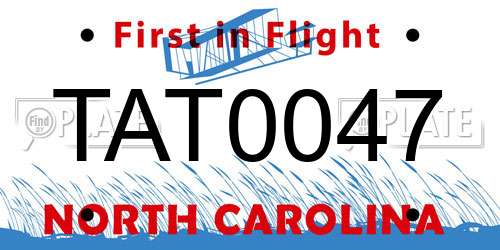 TAT0047 North Carolina License Plate