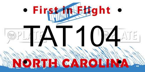 TAT104 North Carolina License Plate