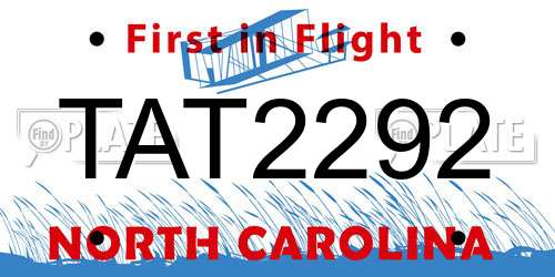 TAT2292 North Carolina License Plate