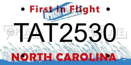 TAT2530 North Carolina License Plate