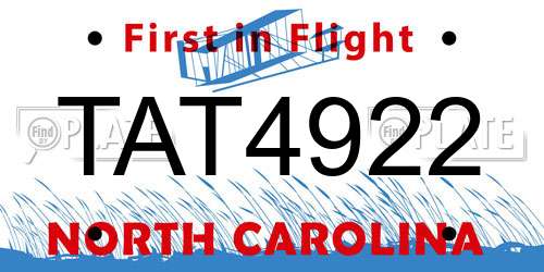 TAT4922 North Carolina License Plate