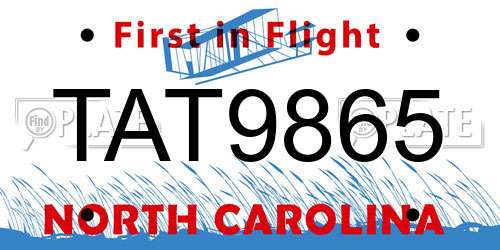 TAT9865 North Carolina License Plate