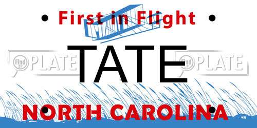 TATE North Carolina License Plate