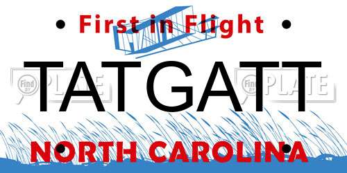 TATGATT North Carolina License Plate