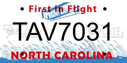 TAV7031 North Carolina License Plate