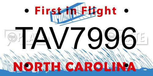 TAV7996 North Carolina License Plate