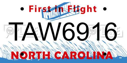TAW6916 North Carolina License Plate