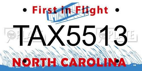 TAX5513 North Carolina License Plate