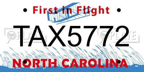 TAX5772 North Carolina License Plate