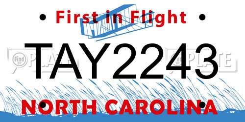 TAY2243 North Carolina License Plate