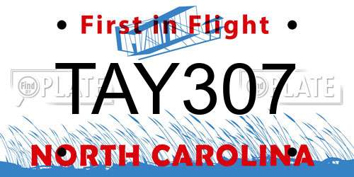 TAY307 North Carolina License Plate