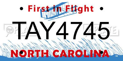 TAY4745 North Carolina License Plate