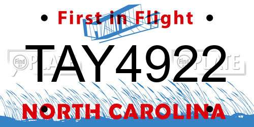 TAY4922 North Carolina License Plate