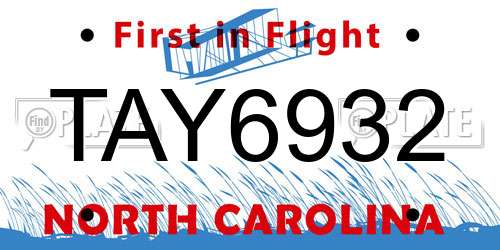 TAY6932 North Carolina License Plate