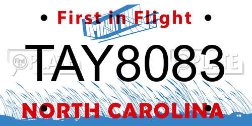 TAY8083 North Carolina License Plate