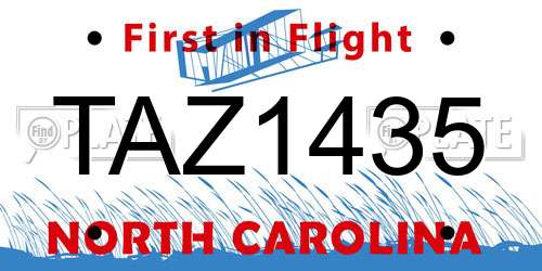TAZ1435 North Carolina License Plate