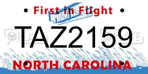 TAZ2159 North Carolina License Plate