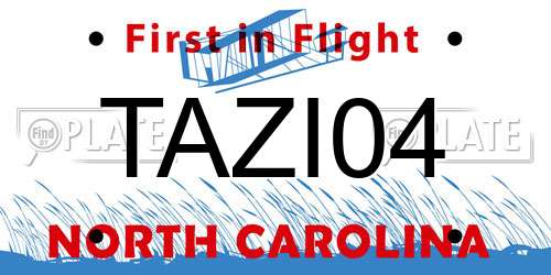 TAZI04 North Carolina License Plate