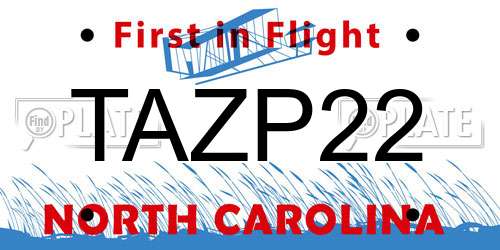 TAZP22 North Carolina License Plate