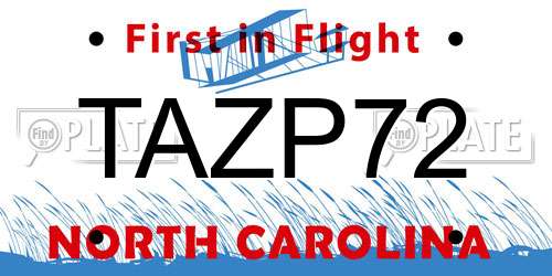 TAZP72 North Carolina License Plate