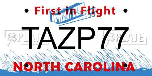 TAZP77 North Carolina License Plate