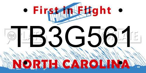 TB3G561 North Carolina License Plate