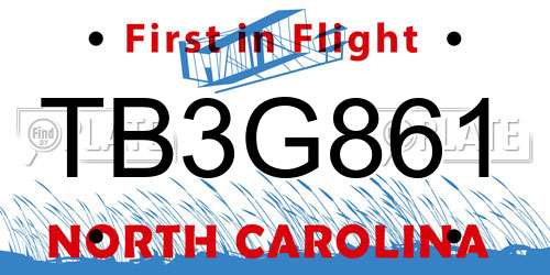TB3G861 North Carolina License Plate